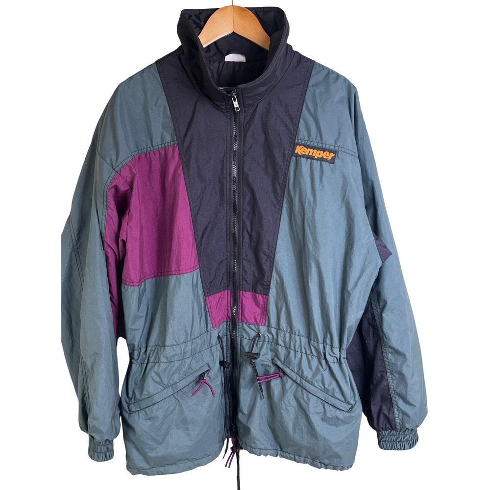 VTG Kemper Snowboard Windbreaker Jacket Teal Magenta Color Block Zip Medium